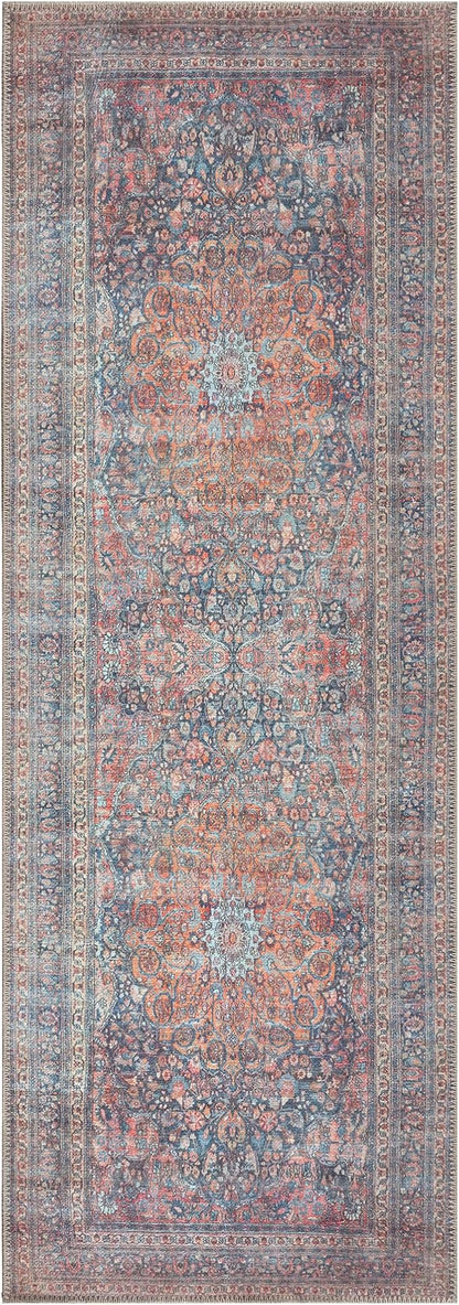 Bloom Rugs Washable Non-Slip 7 ft Runner - Multicolor Traditional Medallion Runner for Entryway, Hallway, Bathroom, and Kitchen - Exact Size: 2.5' x 7'