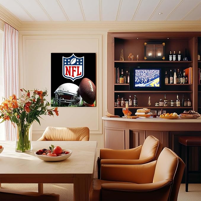 B.B.F MAKE American Football Canvas Wall Art Super Champions Bowl Poster Rugby Oil Painting Canvas Wall Decor Sports Picture Boys Gift Modern Bedroom Living Room Dorm Home Decoration, Framed 24x30inch