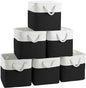 Large 11x11 Inch Cube Storage Bins with Cotton Handles for Closet, Shelves, Clothes, Towel (White/ Black-6 Pack)