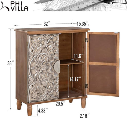 PHI VILLA Accent Cabinet with Doors - Antique Storage Cabinet for Entryway Buffet Sideboard