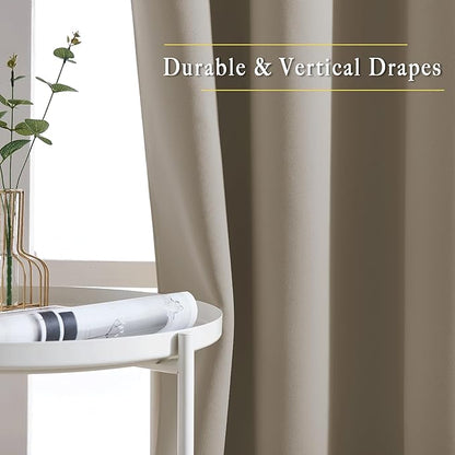 NICETOWN Blackout 102 inch Curtains for Living Room, Grommet Thermal Insulated Room Darkening Curtains for Bedroom/Living Room, 2 Panels, W52 x L102, Taupe