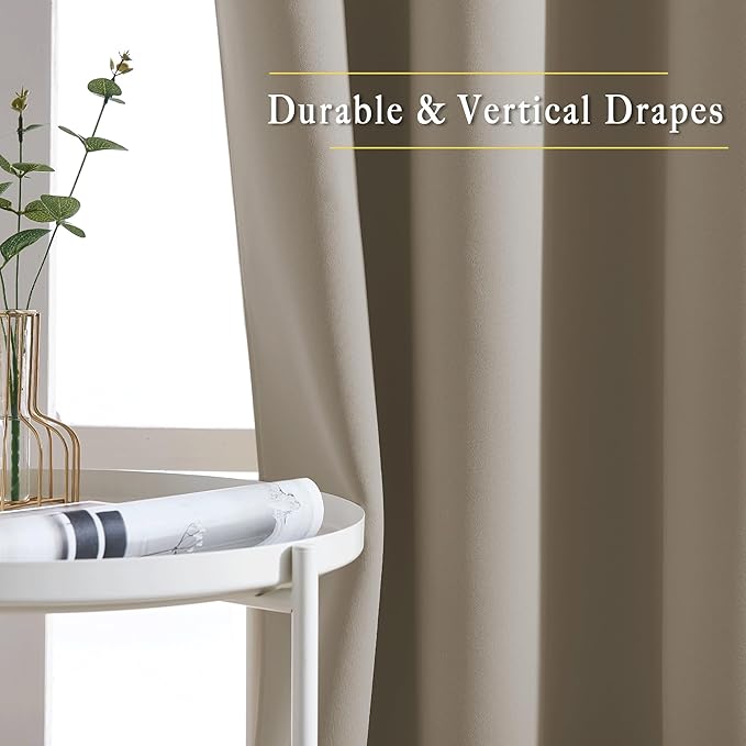 NICETOWN Room Darkening Curtain Panels - Home Fashion Ring Top Thermal Insulated Room Darkening Curtains for Bedroom/Living Room (2 Panels, 80" Wide by 95" Long, Taupe)