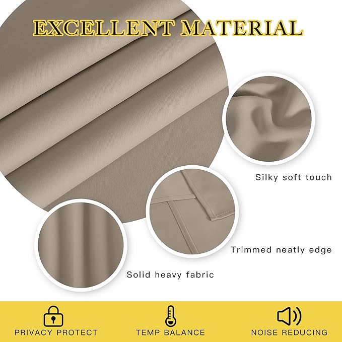 NICETOWN Sliding Door Window Treatment Blackout Patio Door Curtain Panels, Privacy Thermal Drapes for Bedroom Living Room Department with Grommet Top (Taupe, W66 x L110)