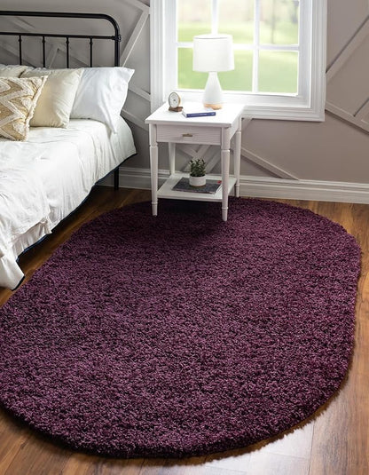 Unique Loom Solid Shag Collection Area Rug (5' 1" x 8' Oval, Eggplant Purple)