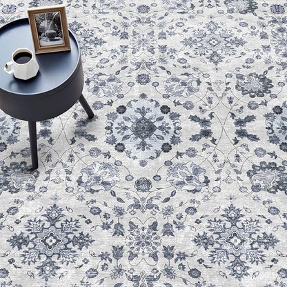 vivorug 9x12 Area Rugs, Stain Resistant Washable Rug for Living Room, Floral Rug Vintage Inspired (Ivory/Blue, 9'x12')