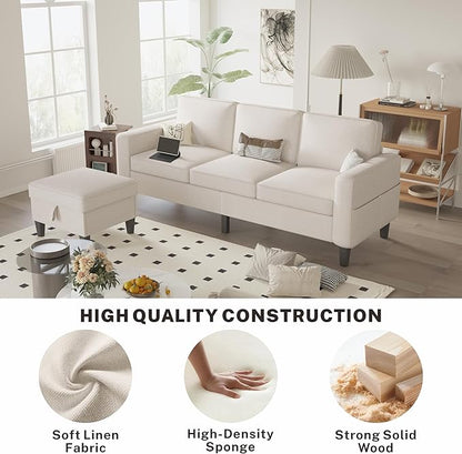 ZeeFu Sectional and Sofa Couches for Living Room - 78'' 3 Seater L-Shaped Modular Couch with Storage Ottoman - Modern Velevt Fabric Upholstered Sofa Set for Small Space Apartment Office