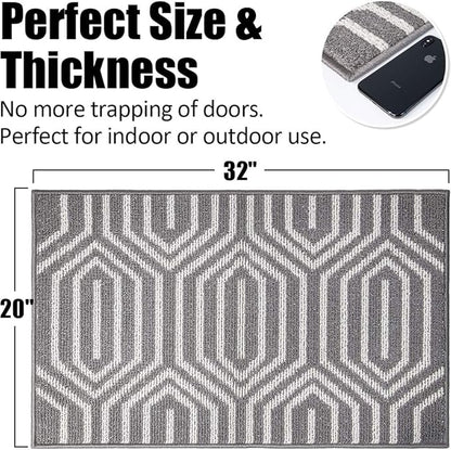 Indoor Doormat 20"x 32", Absorbent Front Back Door Mat, Rubber Backing Non Slip Floor Mats Inside Mud Dirt Trapper Outside Entrance Door Rug Carpet, Machine Washable Low Profile - Grey Time Cloister
