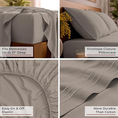 Mellanni Queen Sheet Set - 6-Piece Iconic Collection Bedding, (Including 4 Pillowcases), 21-Inch Extra Deep Pocket, Easy Care, Ultra Soft, Cooling Sheets, Brushed Microfiber - Tan