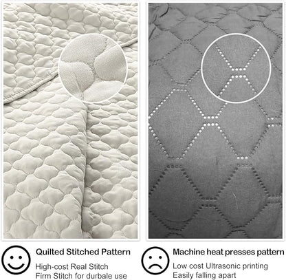 HORIMOTE HOME Quilt Set Twin Size Beige Bedspread, Modern Style Quilted Clouds Pattern Soft Coverlet Set Lightweight Microfiber Quilted Bedspread for All Season, Includes 1 Quilt and 1 Pillow Sham