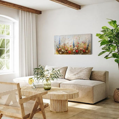 SERIMINO Colorful Floral Wall Art, Rustic Farmhouse Botanical Decor Large Artwork, Nature Wildflower Aesthetic Canvas Prints, Modern Cottagecore Wall Decor Living Room Kitchen Dining Room 20X40 Inch