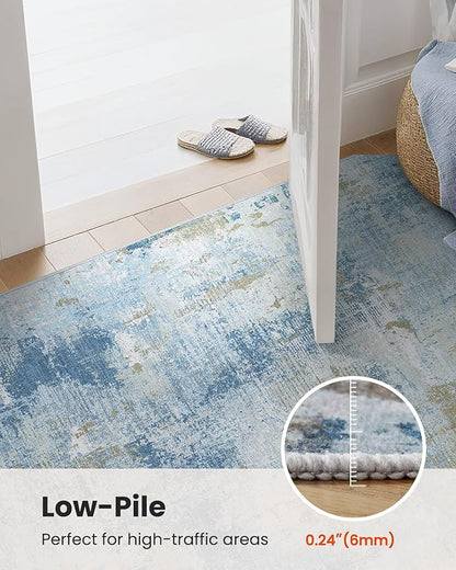 6x9 Area Rugs for Living Room, Modern Abstract Washable Rug with Non-Slip Backing & Low Pile Indoor Carpet for Nursery Room, Bedroom and Dinning Room, Light Blue