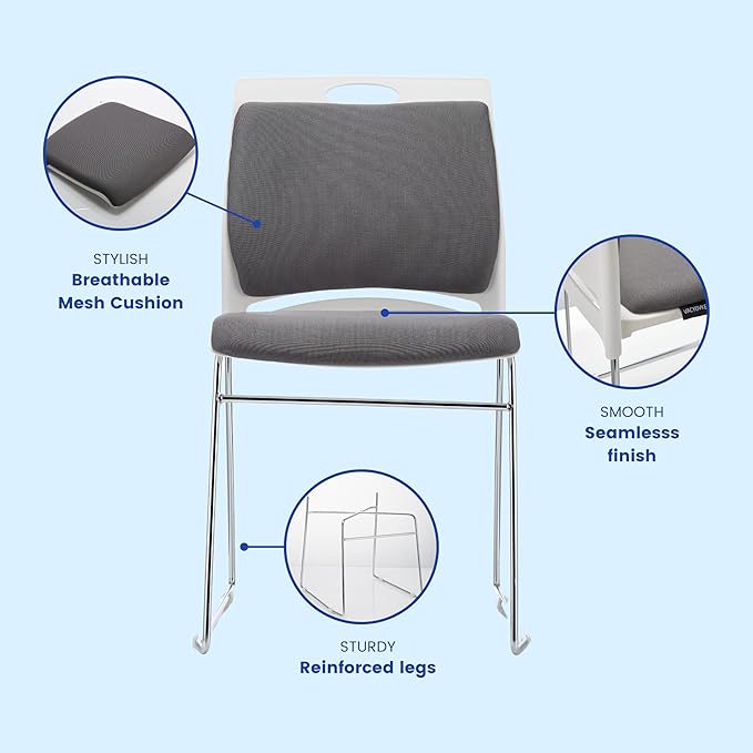 80 Stackable Chairs - 1102LB Capacity Modern Reception Chairs for Home Office, Kitchen, Waiting & Multi-Purpose Rooms, Break Room, Training, Cafeteria