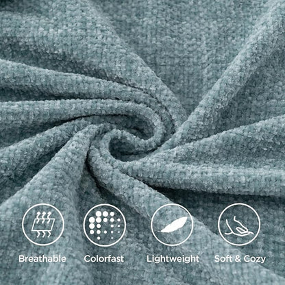 BATTILO HOME Blue Grey Throw Blanket for Couch Bed, Soft Cozy Light Blue Chenille Throw Blanket with Fringe, Lightweight Throw Blanket for Home Decor, 50"x60"