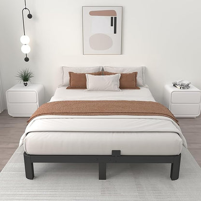 ITIMIDI 6 Inch Bed Frame Full Size with Metal Gaskets, Heavy Duty Steel Support 3000 LBS, No Box Spring Needed, DIY Headboard, Anti-Slip Mattress Stopper, Round Corner Leg, Easy Assembly, Black