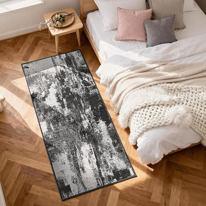Machine Washable Runner Rug 2x6: Non Slip Hallway Rug Low Pile Kitchen Runner Soft Abstract Rug with Rubber Backing for Entryway Bedroom Bathroom Farmhouse Laundry Living Room Black White 2x6