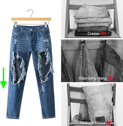 Nature Smile Solid Lotus Wood Deluxe Wooden Pants Hangers Bottom Hanger Jeans Hanger Skirt Hanger with 2-Adjustable Clips Anti-Rust Hook Pack of 10 (Natural)