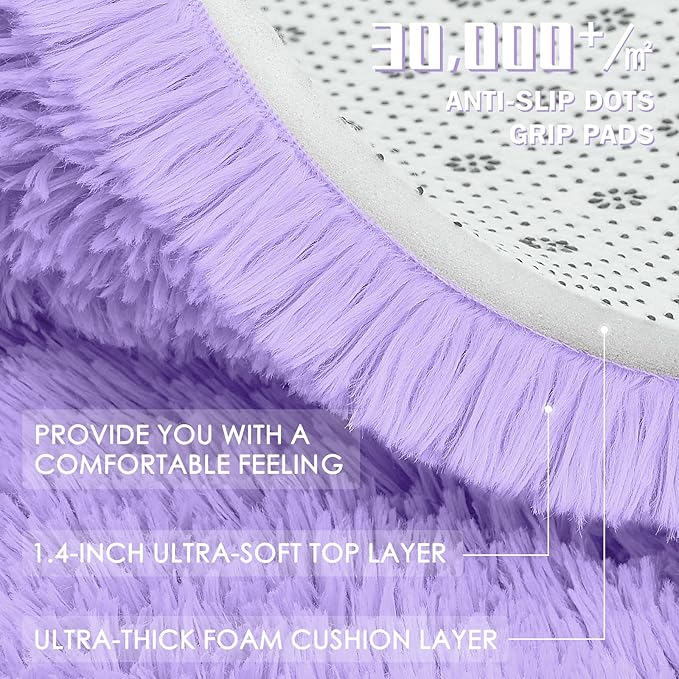 OLANLY 6x9 Machine Washable Large Area Rugs for Living Room, Bedroom, Soft Fluffy Shaggy Bedside Rug, Indoor Floor Carpet for Kids Girls and Boys, Dorms, Nursery, Home Decor Aesthetic, Light Purple