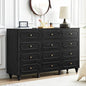 12 Drawer Fluted Dresser for Bedroom, Mid Century Modern Chest of Drawers, Wood Storage Small Dresser Organizer for Bedroom Living Room Hallway Closet, Black