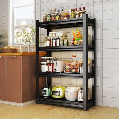 Storage Shelves, Garage Metal Shelving Unit, Adjustable, Double-Layer Column with Reinforced Ribs, Heavy-Duty, Capable of Bearing 600-3600 lbs (Black, 45''W*20''D*54''H, 4-Tier)