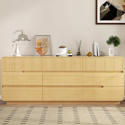 9 Drawer Dresser and 2 Nightstand Sets for Bedroom 3 Pcs Bedroom Set, Modern 57.9" Fluted Dresser with Invisible Handles Nightstand Charging Station, Bedroom Furniture Set for Living Room, Natural