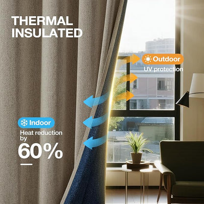 100% Blackout Extra Long Curtains 120 inch Length 2 Panels for Living Room, Linen-Look Textured Room Darkening Thermal Insulated Noise Reduction Drapes for Bedroom (W52xL120, Taupe)