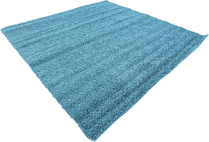 Unique Loom Solid Shag Collection Area Rug (8' Square, Deep Aqua Blue)