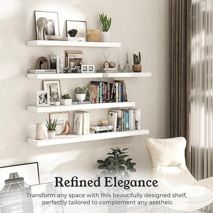 Floating Shelves for Wall, 9.3" Deep Wall Mounted Wood Shelves for Bathroom, Bedroom, Living Room, Kitchen, Hanging Shelf for Books/Storage/Room Decor (White 40")