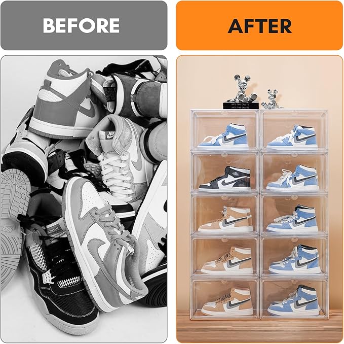 5 PACK XXL Shoe Storage Boxes Clear Stackable Acrylic Shoe Organizer for Closet Fit for US 15