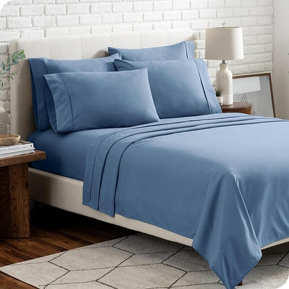 Bare Home Hotel Luxury Full XL Sheet Set, Extra Soft, 6 Piece Set, Deep Pockets, Easy Fit, Cooling & Breathable, Wrinkle, Fade, Stain Resistant, Includes 4 Pillowcases (Full XL, Coronet Blue)