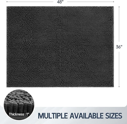 Dog Door Mat for Muddy Paws, 48" x 36" Chenille Absorbent Front Door Mat Inside, Large Runner Mud Mat for Dogs, Trap Dirt Washable Non Slip Outdoor Indoor Entrance Doormats, Grey