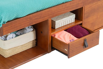 memomad Bali Storage Platform Bed with Drawers (King Size, Caramel Brown Wood)
