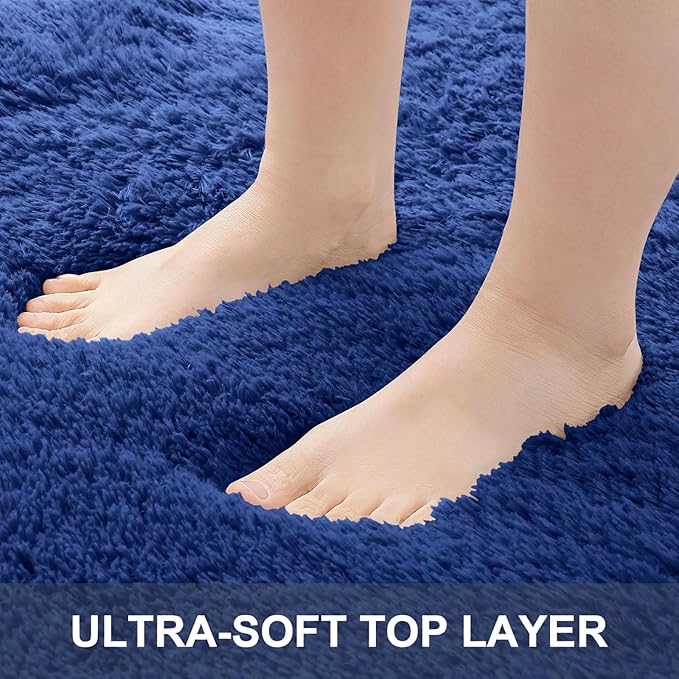 OLANLY 2x8 Machine Washable Runner Rugs for Hallway, Soft Fluffy Shaggy Bedside Rugs for Bedroom, Living Room, Indoor Floor Carpet for Kids Girls Boys, Nursery Rooms, Home Decor Aesthetic, Navy Blue