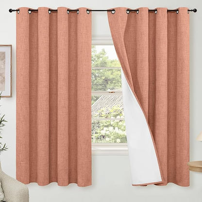 60 Inch Wide Linen Blackout Fall Curtains for Bedroom, Terracotta Curtains 63 Inch Long 2 Panels, Total Black Out Thermal Insulated Energy Saving Boho Window Drapes, 60x63 Inch 2 Panels