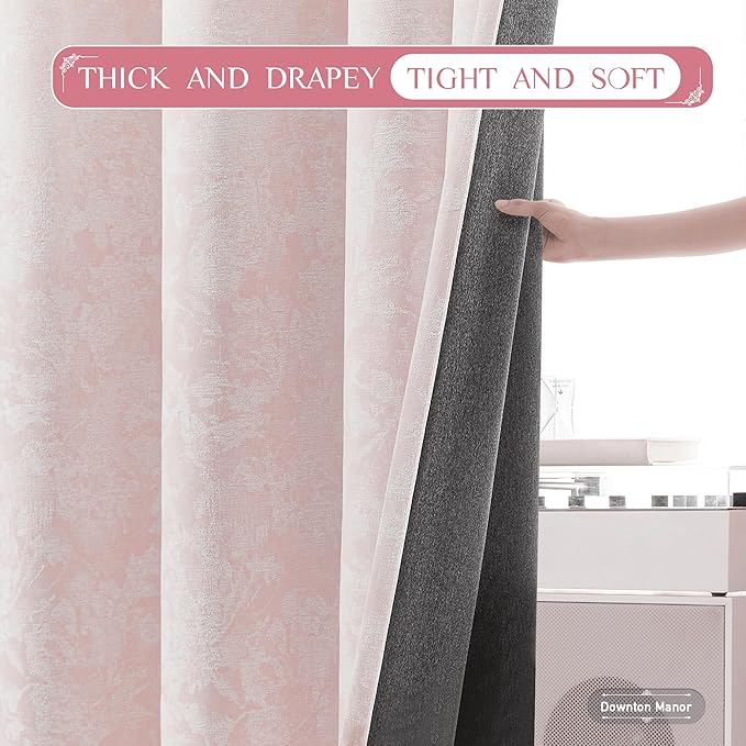 Beauoop Pink Floral Jacquard Blackout Curtains 84 Inches Long for Patio Sliding Door Extra Wide Chenille Flower Divider Room Darkening Thermal Soundproof Grommet Window Drapes, 100x84 Set of 1