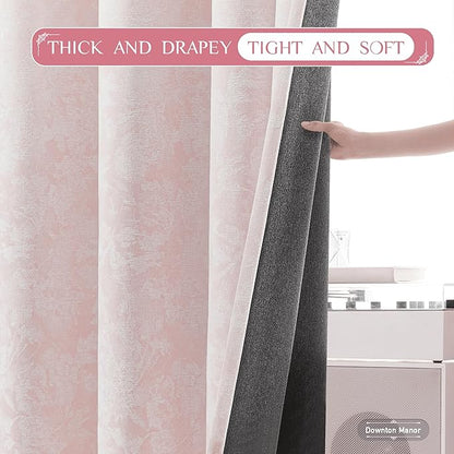 Beauoop Pink Floral Jacquard Blackout Curtains 108 Inches Long 2 Panels for Bedroom Living Room Chenille Flower Room Darkening Thermal Soundproof Grommet Window Treatments Drapes, 52x108