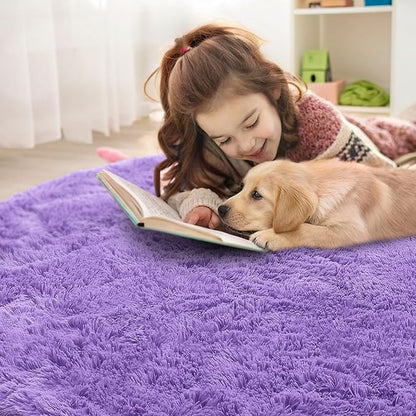 OLANLY Purple Round Rugs for Bedroom - Machine Washable, 4 ft Circle Area Rugs for Living Room, Soft and Fluffy Shaggy Carpet for Teen Girls and Boys, Nursery Rooms, Dorms, Home Decor Aesthetic