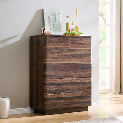 ACCOHOHO 6 Drawer Dresser for Bedroom, 42 Inch Tall Modern Chest of Drawers, Push-to-Open Wood Storgae Organizer with Large Drawers for Bedroom, Living Room, Hallway, Brown