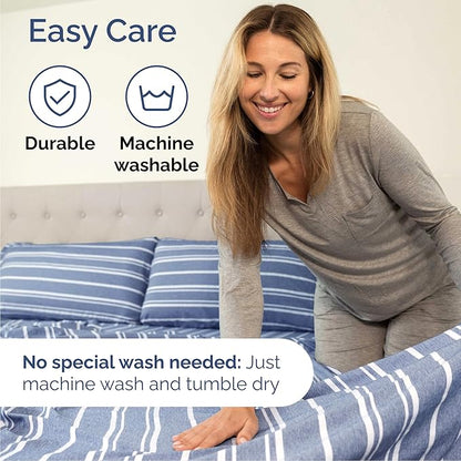 Cal King 6 Piece Sheet Set - Cooling & Breathable - Hotel Luxury Bedding, Includes Fitted Sheet for Women, Men, Kids & Teens - 1 Flat, 1 Fitted Sheet, 4 Pillowcases with Deep Pockets - Blue Stripes