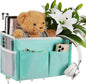 Bedside Storage Organizer 5 Pockets with 4 Hooks Hanging Storage Bag for Headboards/Bunk Bed (Light Green)
