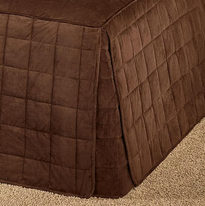 Camden Luxury Bedding | Neutral Chocolate Brown Color | Fitted Hollywood Daybed Bedding | Faux Suede Box Quilted Design | 5 Piece Set Includes Hollywood Cover, 2 Bolster Shams, and 2 Bolster Pillows