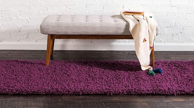 Unique Loom Solid Shag Collection Area Rug (2' 6" x 13' 1" Runner, Eggplant Purple)