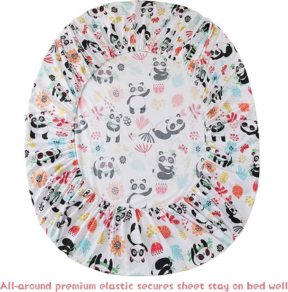 JSD Panda Kids Sheet Set Full Size, 4 Piece Floral Printed Microfiber Bed Sheets Deep Pocket