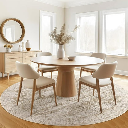 9x9 Brown Round Rug 9ft Living Room Circle Rug Vintage Round Area Rug Non Slip Indoor Carpet for Apartment