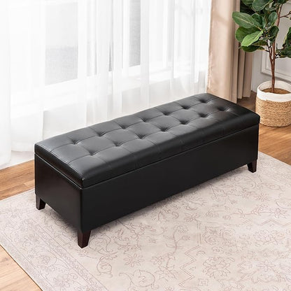 Joveco Storage Ottoman Bench, 51 Inch Leather Tufted Upholstered Bench for End Foot of Bed, Bedroom, Living Room, Black