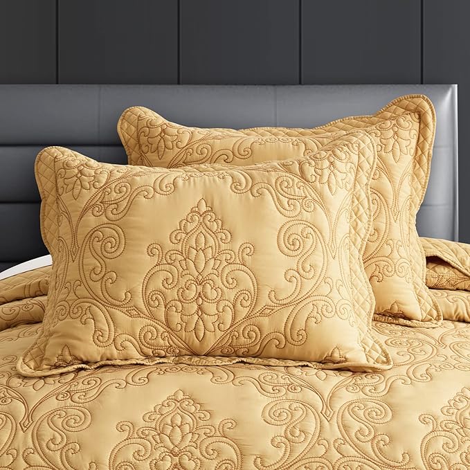 CHIXIN Microfiber Standard Pillow Shams Set of 2 - Decorative Quilted Pillow Covers - Honey-Gold - Size (20" x 26")