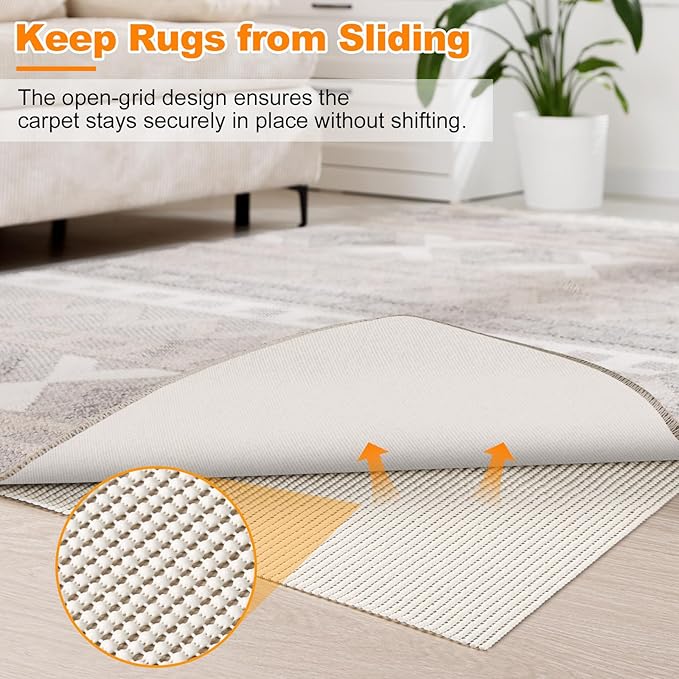 Songrey Non-Slip Rug Pad Round 8 FT, Extra Thick Carpet Pads for Hard Surfaces, Prevents Sliding and Secures Rugs, Provides Floor Protection with Comfort Cushioning