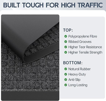 Amyracel Front Door Mat Outside Entrance, 36"x 72" All Season Weather Outside Door Mat, Heavy Duty Rubber Backing Door Mats for Entryway, Low Pile Entry Indoor Doormat for Inside Floor