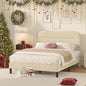 Full Size Bed Frame, Upholstered Cloud Bed Frame with Headboard, Teddy Soft Rounded Corners Boucle Fabric Bed Frame Full, Modern Style, Beige