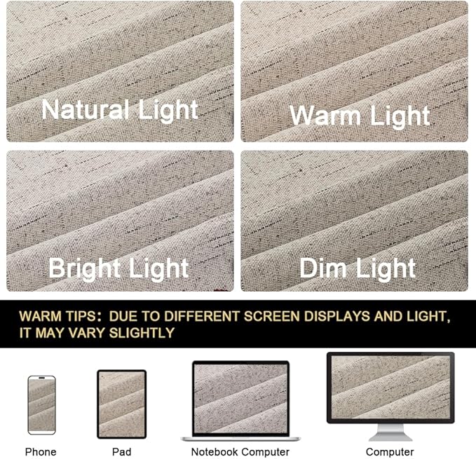 PrinceDeco 100% Blackout Curtains Linen Blackout Curtains 108 Inches Long Room Divider Curtains for Bedroom/Living Room Patio Curtains Thermal Insulated with White Liner,W100 X L108,Stone