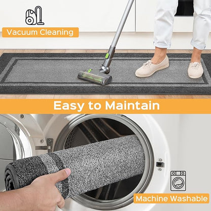 Kitchen Rugs 24" x 70", Non-Slip Machine Washable Kitchen Runner Rugs Floor Mats, Absorbent Comfort Standing Mats for Kitchen, Sink, Laundry and Hallway, Rolled Packaging, Light Grey & Dark Grey